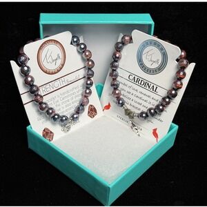 T. Jazelle Red Tigers Eye Strength & Cardinal Bracelet Set: Sterling Silver, NEW